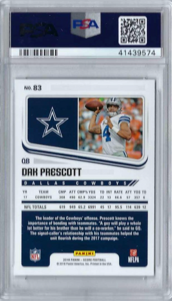 2018 Panini Score Dak Prescott Showcase 41/99 #83 (PSA 10)