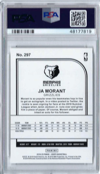 JA MORANT 2019 PANINI HOOPS TRIBUTE RC #297 PSA 10