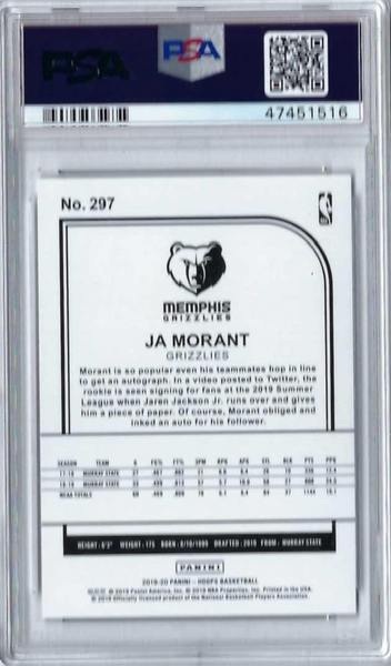 2019-20 NBA Hoops Ja Morant RC Purple Parallel #297 (PSA 9)